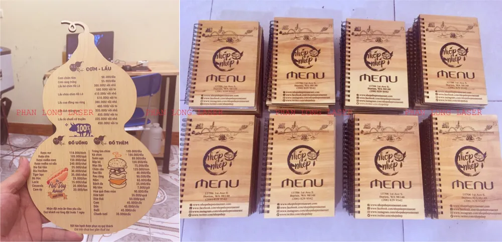 Làm menu gỗ cho quán ăn nhà hàng quán cơm quán nhậu tại Hòa Vang, Ngũ Hành Sơn, Đà Nẵng